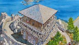 An artist's rendition of the historic Watchman fire lookout.
