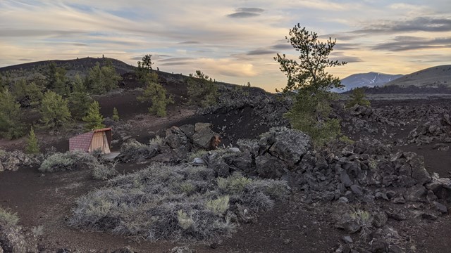 Sunset on a lava landscape.