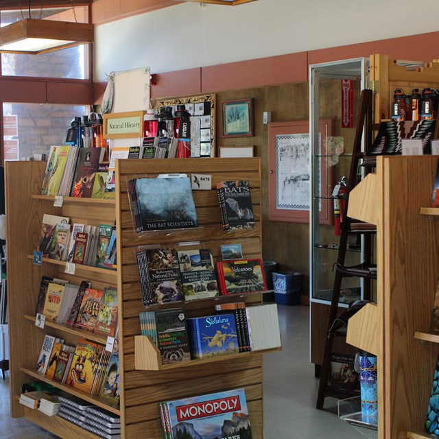 View of the bookstore inside a the visitor center.