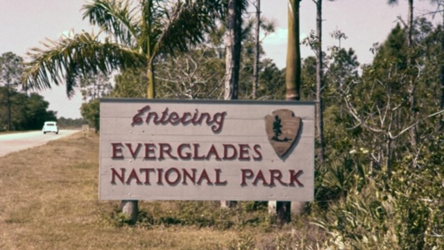 An image from the 1960s of the entrance to Everglades National Park.