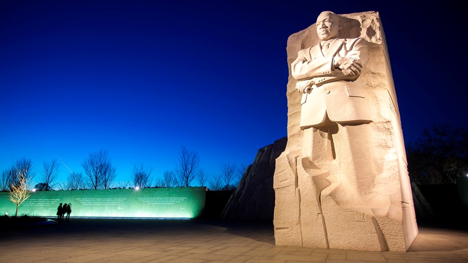 Statue of Martin Luther King, Jr. at night