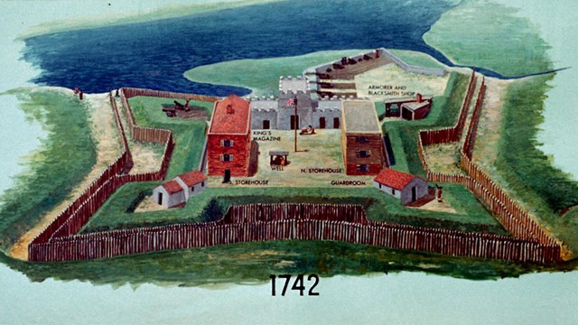 Color Drawing of Fort Frederica in 1742