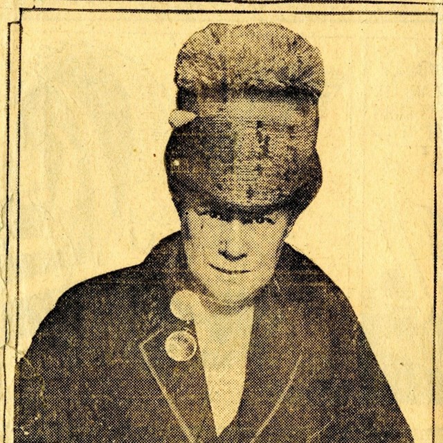 A black and white newspaper clipping of Ella Virginia Houck Holloway.
