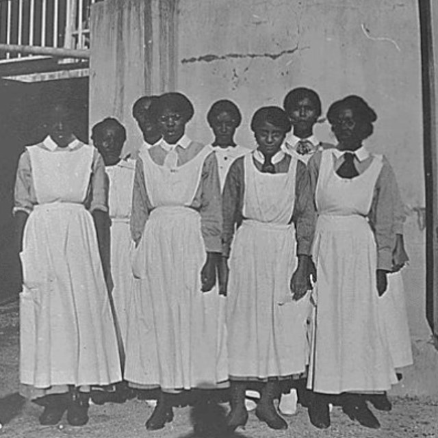 A black and white photograph of African American nurses from WWI.