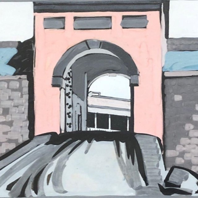 A painting of the star fort sally port entrance
