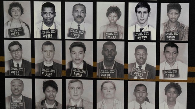 A series of mug shots of arrested Freedom Riders