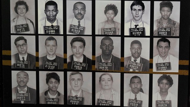 A series of mug shots from arrested Freedom Riders.
