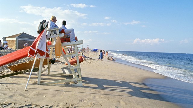Lifeguards on a chair at the beach