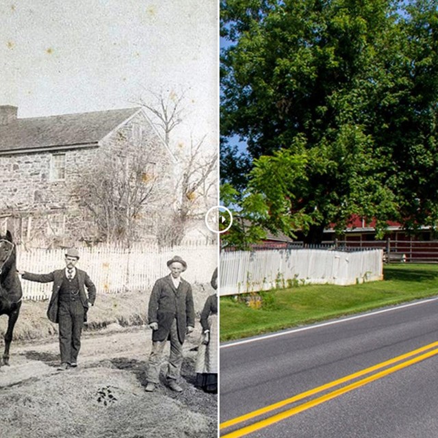 Split picture of Civil War era home rented by free African American Basil Biggs and family.
