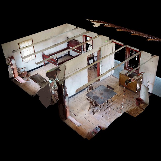 A 3D cut away view of the interior of the Lydia Leister House. 