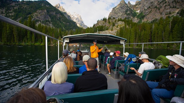 View from Jenny Lake boat as it travels across to the Teton Range