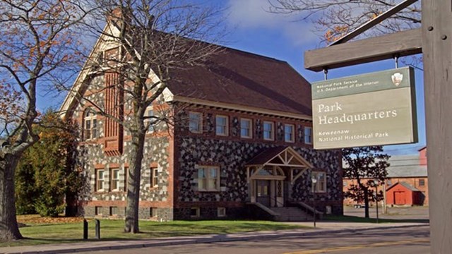 The Keweenaw History Center building located across the street from the park headquarters.