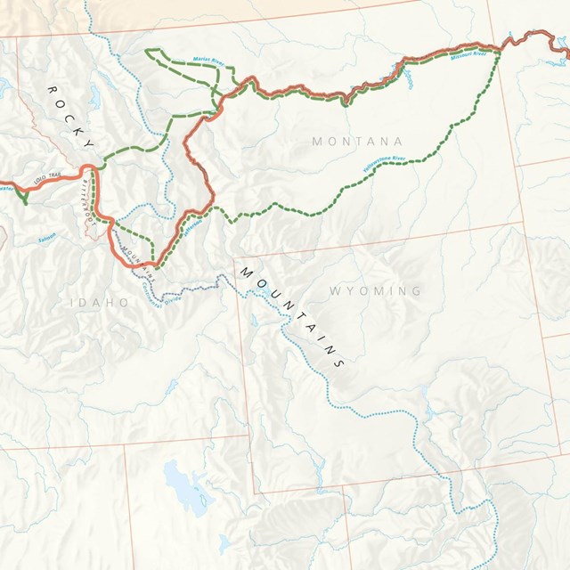 Snapshot of Lewis and Clark Trail from Missouri River to the Rocky Mountains
