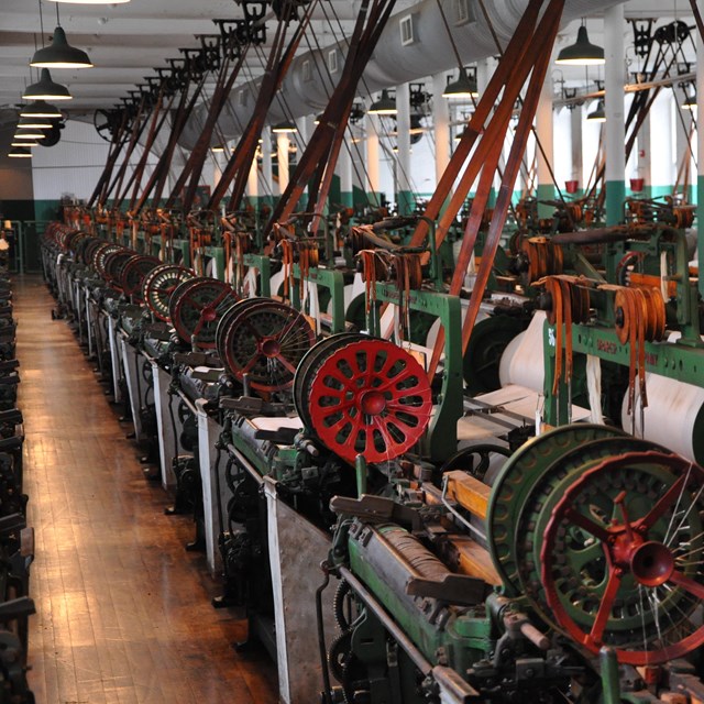 Historic weaving machines at the Boott Cotton Mills Museum