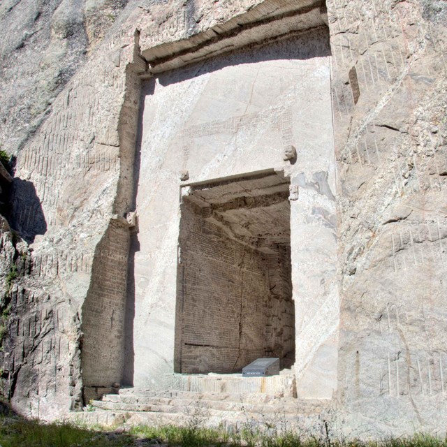 Entrance to the unfinished Hall of Records behind Mount Rushmore.