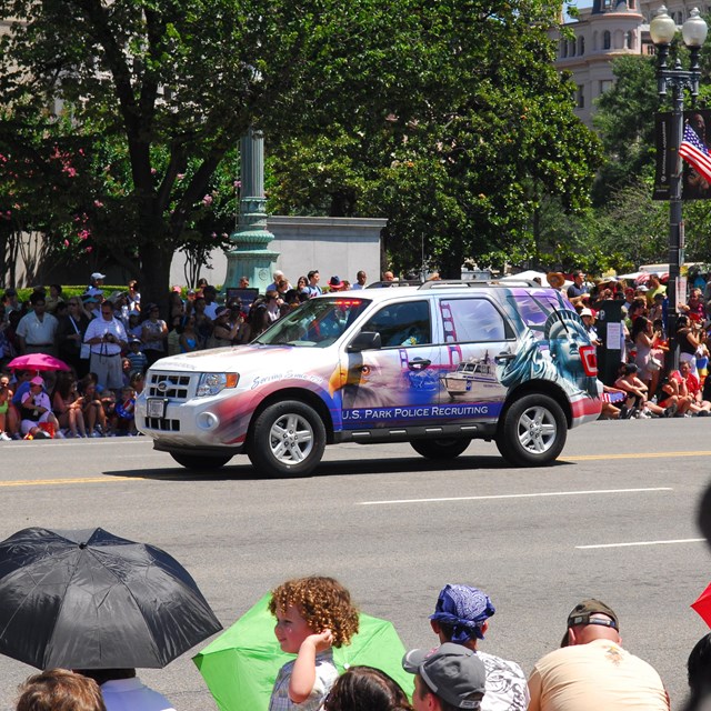 US Park Police Security Vehicle going through parade route 