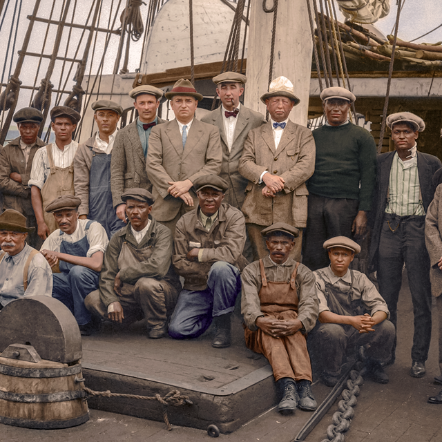 Colorized image of the whaleship Wanderer Crew