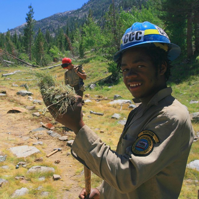 California Conservation Corps crew members clear a trail in Kings Canyon