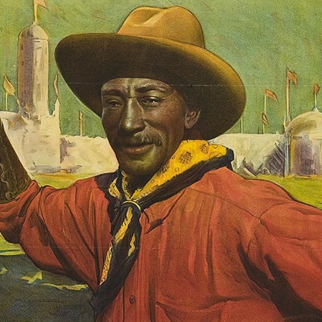 Poster of Black cowboy Bill Pickett. 