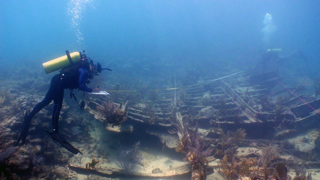 diver at shipwreck