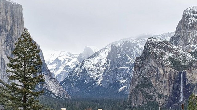 Winter view of Tunnel View when exiting the tunnel