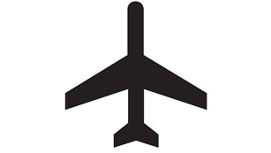 Symbol of an airplane, black on white