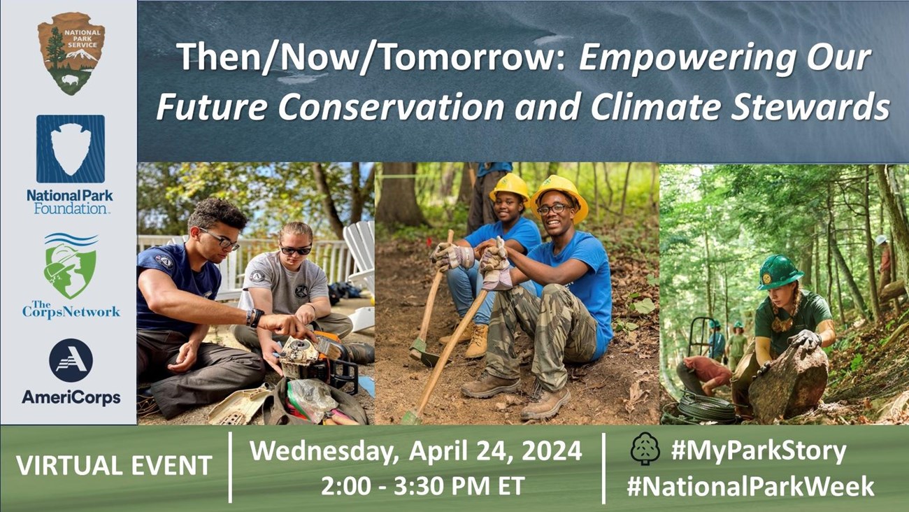 Event page with text, "Then/Now/Tomorrow: Empowering Our Future Conservation and Climate Stewards."