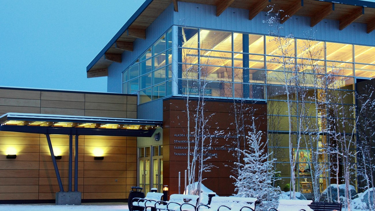 A visitors center in the winter.