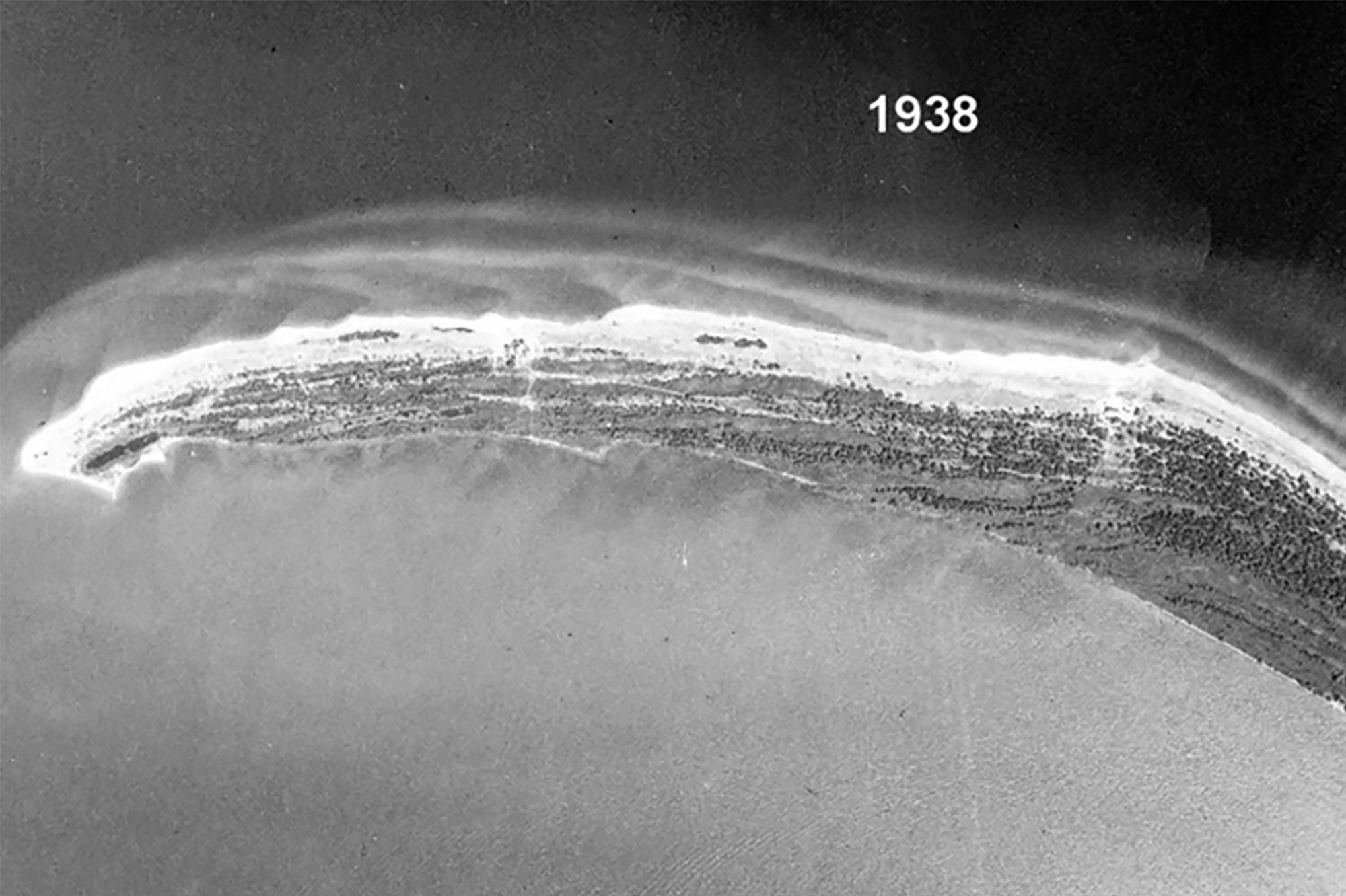 Historic black and white aerial photo of Long Island from 1938.