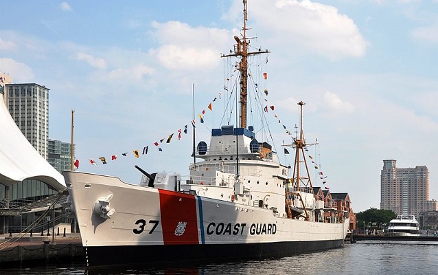 USCGC Taney docked in Baltimore's Inner Harbor. 