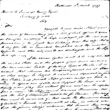 A handwritten letter from Captain Thomas Truxtun to Secretary of War James McHenry.