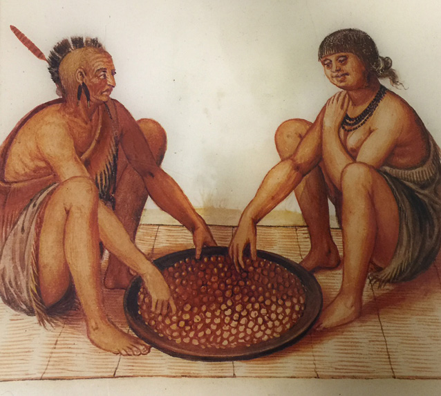 John White's depiction of two Algonquian sitting down for a meal.