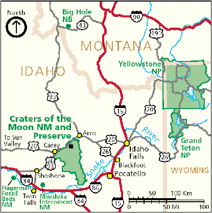 regional map of Craters of the Moon