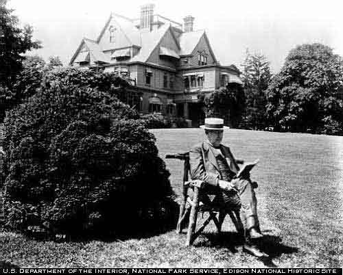 Edison enjoys the day in front of his estate, Glenmont