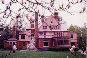 Side view of Thomas Edison's home Glenmont in the spring.