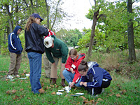 Students identifying micro-invertebrates in Eisenhower Run Students identifying micro-invertebrates in Eisenhower Run