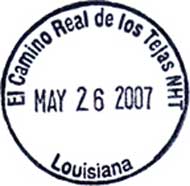 Passport stamp of El Camino Real de los Tejas NHT, Louisiana, with date of May 26, 2007