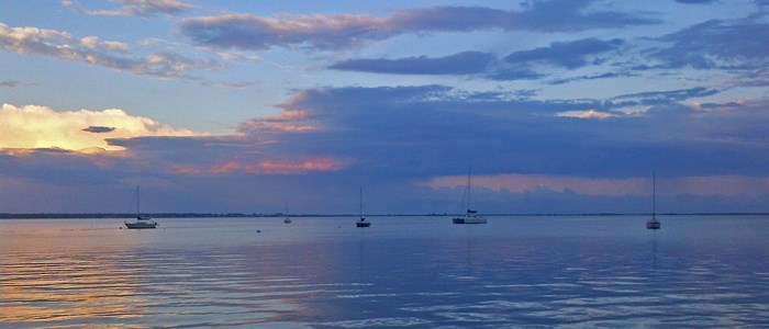 Boats on the Great South Bay at sunset