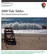 Cover of small booklet, 2009 Tide Tables, with a photograph of lifeguard stand on beach.