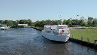 Small passenger ferry at the dock.
