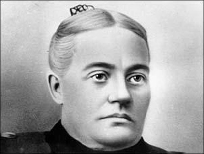 Black and white image of Adeline Hornbek, an early settler of the Florissant area.