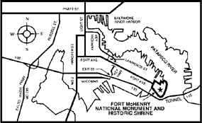 Map of the Baltimore area showing the routes to Fort McHenry.
