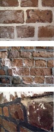 Brick walls of Fort Pulaski illustrating good and bad mortar. Brick walls of Fort Pulaski illustrating good and bad mortar.