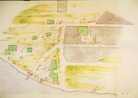 A map depicting the fort's village area