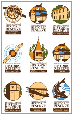 Logos for the many facilities within the Vancouver National Historic Reserve