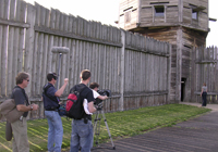 image of a film crew filming near the fort's bastion