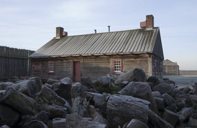 Fort Vancouver's Blacksmith Shop on a frosty winter morning