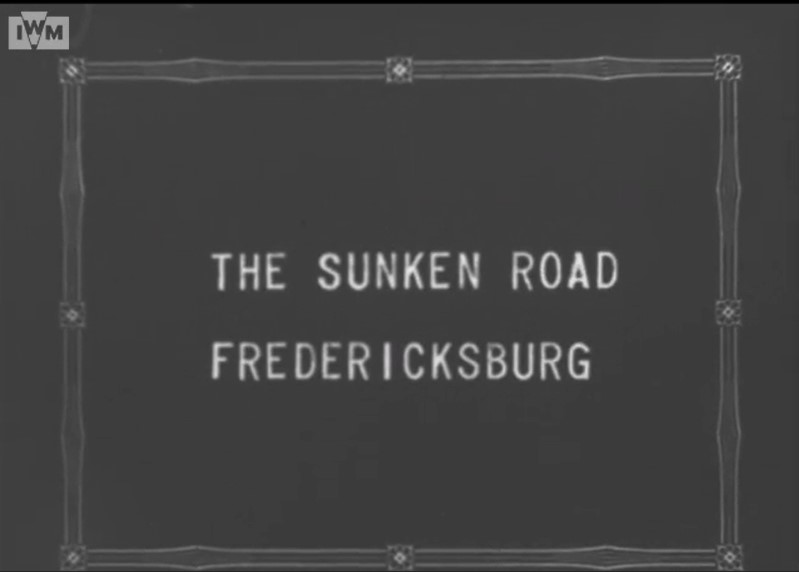 Black background with white frame and text that reads, "Sunken Road Frederickburg"