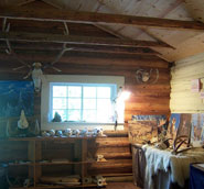 Inside view of skins and skulls in Discovery Cabin