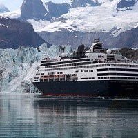 cruise ship at near a glacier